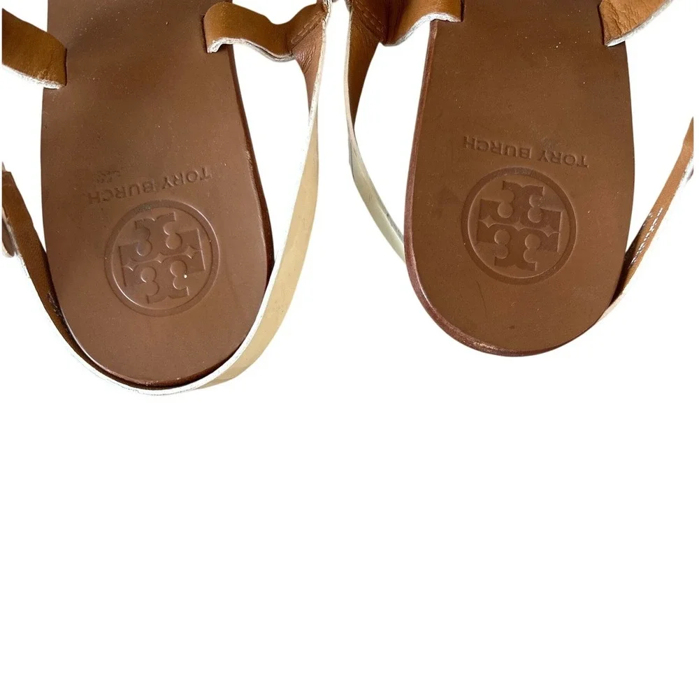 Tory Burch Holly White Patent Double T Kitten Heel Slingback Sandals 9.5